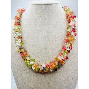 Vintage multi semi precious gemstone chip Necklace 22”